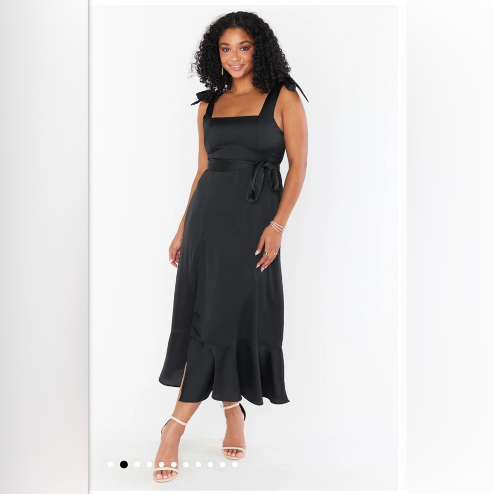 NWT Show Me Your Mumu Black Satin Claire Midi Dress